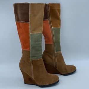 Suede multicolor tall wedge zipper boots
